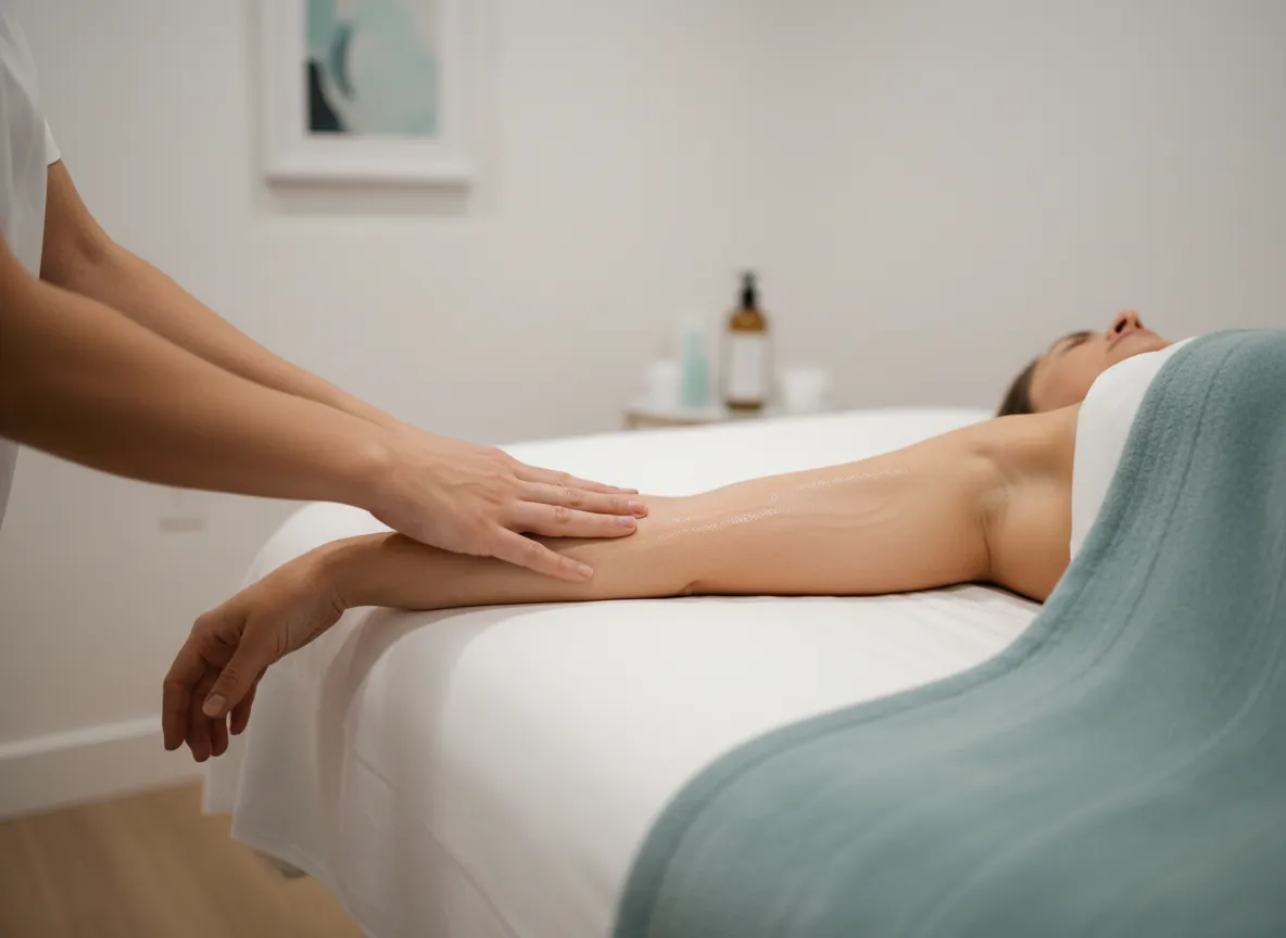 Gentle lymphatic massage technique with light, clinical touch